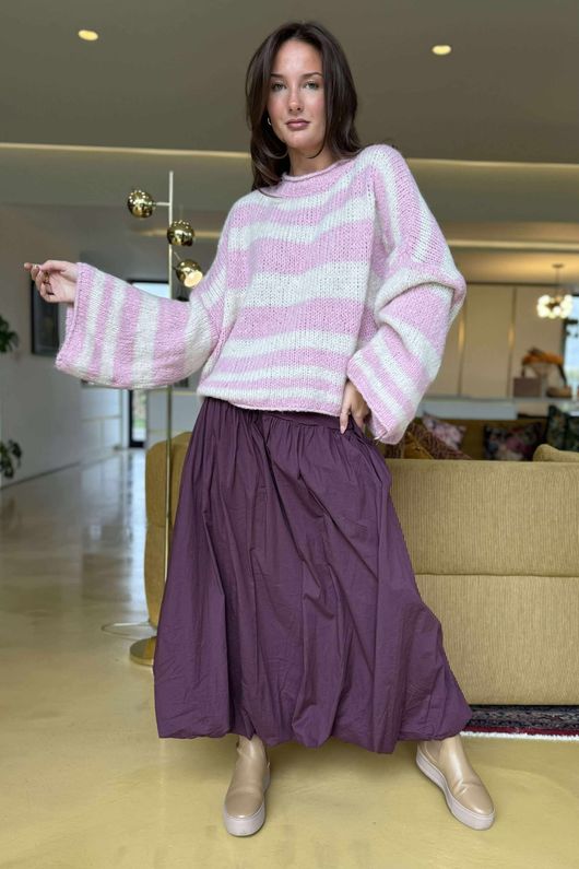 Paloma Bubble Hem Midi Skirt Damson
